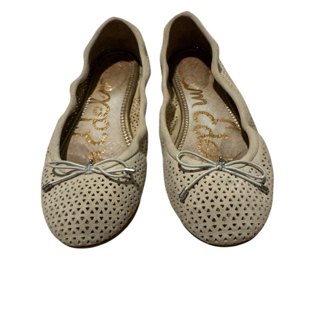 Sam Edelman Felicia Ballet Flats in Cream Perforated Suede with Bow